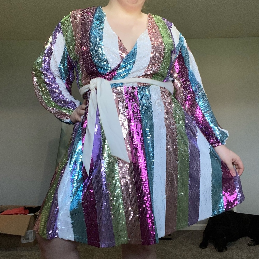 Plus Size Eloquii Multicolored Sequin Wrap Dress